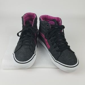 Van's Women size 6.5 Sk8-Hi Black Glitter Fuschia